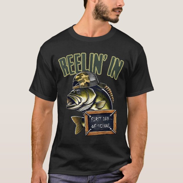 Teen Boys Fishing Reeling In First Day Of School B T-Shirt (Front)