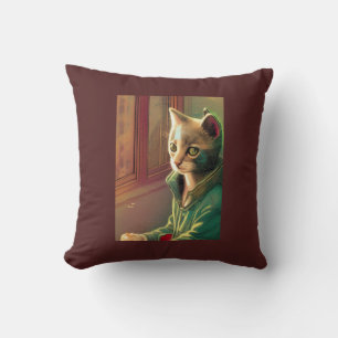 Teen cat green sweater urban alien cushion