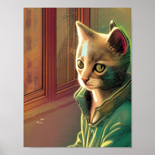 Teen cat green sweater urban alien poster (Front)