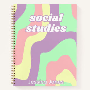 Teen Daughter Retro Wavy Lines School Subject Notebook