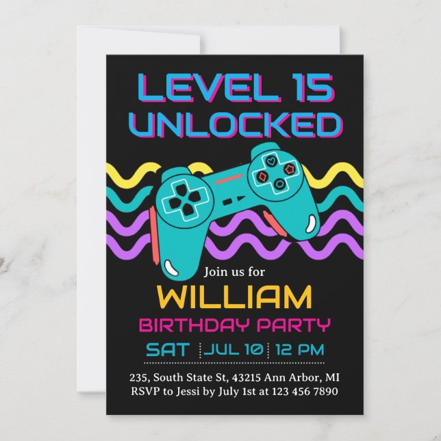 Teen Gaming Gamer Boy Video Game Player Birthday Invitation (Front)