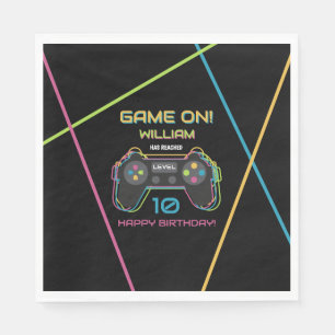 Teen Gaming Gamer Video Game Player Neon Birthday Napkin