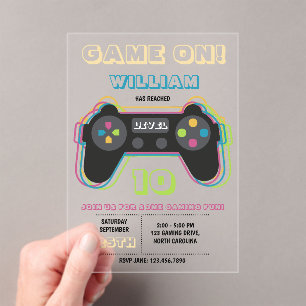 Teen Gaming Gamer Video Game Player Retro Birthday Acrylic Invitations