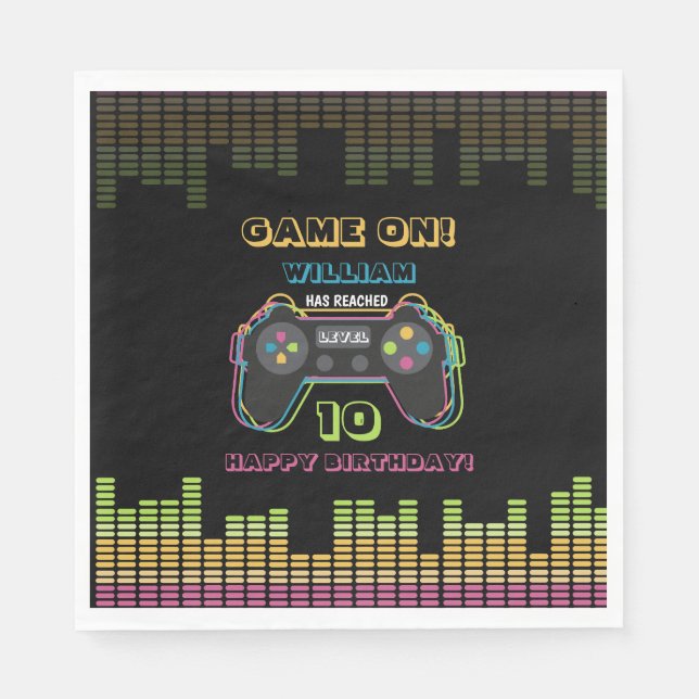 Teen Gaming Gamer Video Game Player Retro Birthday Napkin (Front)