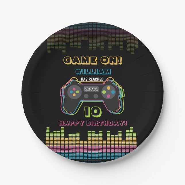 Teen Gaming Gamer Video Game Player Retro Birthday Paper Plate (Front)