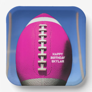 Teen Girl Blue Sky Goal Post Pink Football Paper Plate