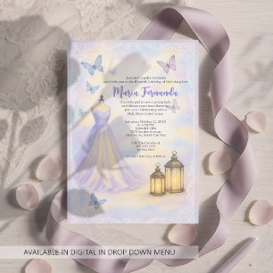 Teen Girl Butterfly Quinceañera Soft Lilac Dress Invitation