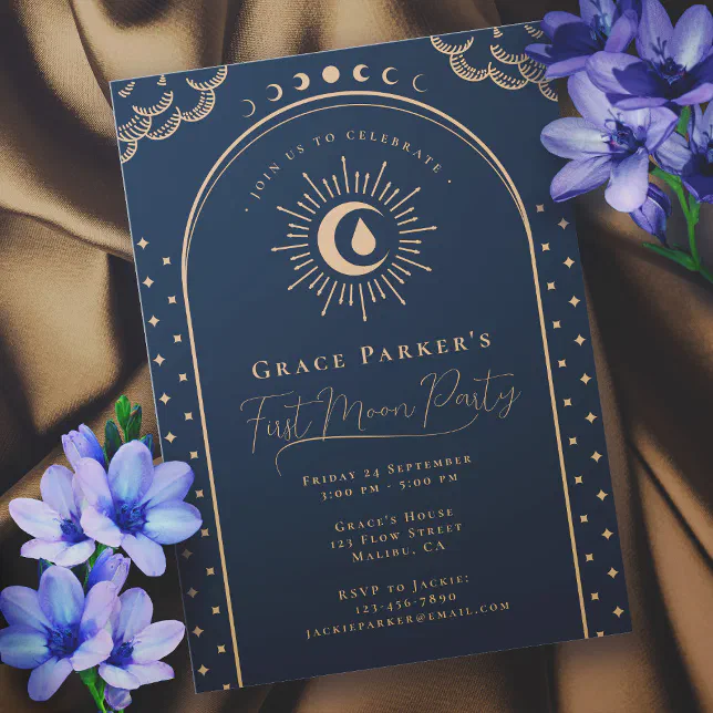 Teen Girl Celestial Blue First Moon Period Party Invitation Zazzle