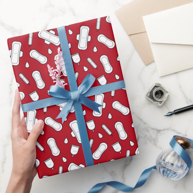 Teen Girl First Period Blood Red Menses Pads Wrapping Paper (Gifting)