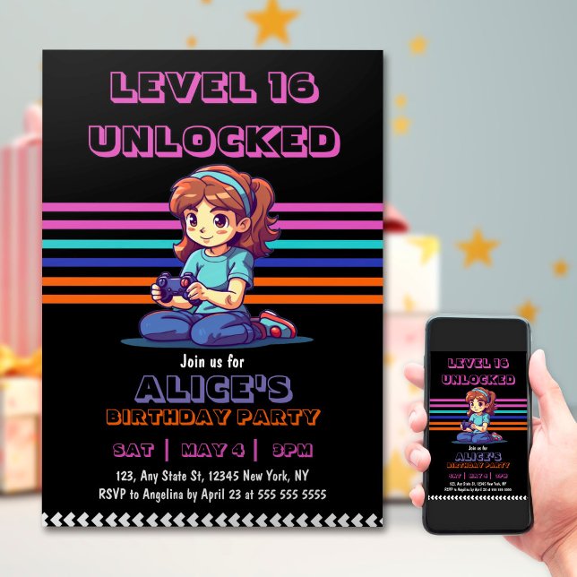 Teen Girl Gaming Video Game Birthday  Invitation (Creator Uploaded)