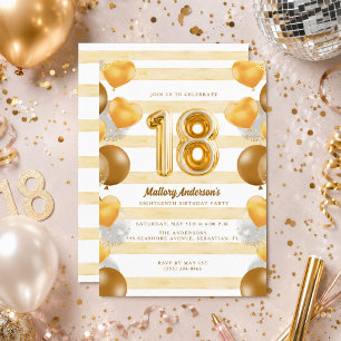 Teen Girl Gold Balloon 18th Birthday Party Invitation