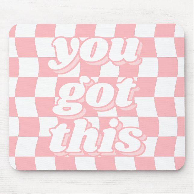 Teen Girl Groovy Pink White Chequerboard Text Mouse Pad (Front)