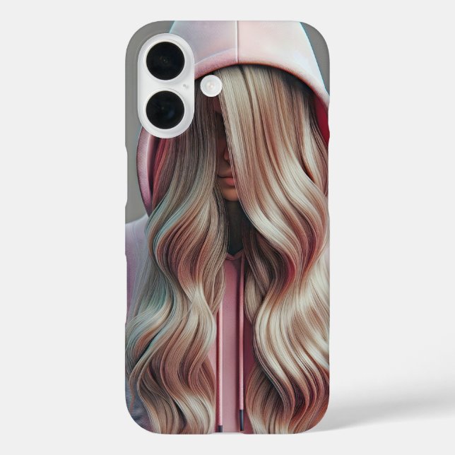Teen Girl Hiding Behind Long Blonde Hair Case-Mate iPhone Case (Back)