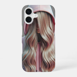 Teen Girl Hiding Behind Long Blonde Hair iPhone 16 Case