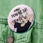 Teen Girl Pink Cartoon Punk 14th Birthday 6 Cm Round Badge<br><div class="desc">Your daughter will love this cool birthday badge by JessicaAmber! Features a cartoon illustration of a teen girl with white hair, wearing a punk outfit, drawn in an anime style. Text on front says 'OMG! You're 14!' Which you can change to any number you want. ⭐ For more edgy birthday...</div>