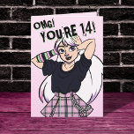 Teen Girl Pink Cartoon Punk 14th Birthday Card<br><div class="desc">Your daughter will love this cool birthday card by JessicaAmber! Features a cartoon illustration of a teen girl with white hair, wearing a punk outfit with a pink plaid skirt, drawn in an anime style. Text on front says 'OMG! You're 14!' Which you can change to any number you want....</div>