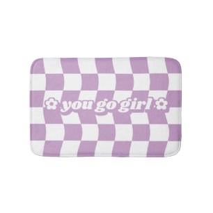 Teen Girl Purple White Chequerboard Pattern Slogan Bath Mat