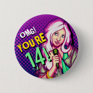 Teen Girl Singer Purple 14th Birthday 6 Cm Round Badge