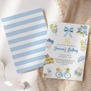 Teen Girl Summer Blue Yellow Birthday Invitation