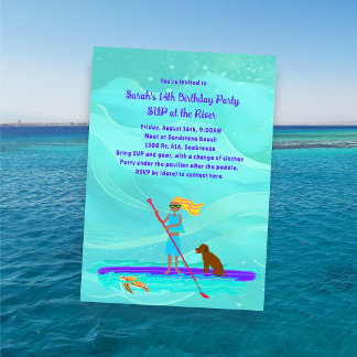Teen Girl Tropical SUP Birthday Party Invitations