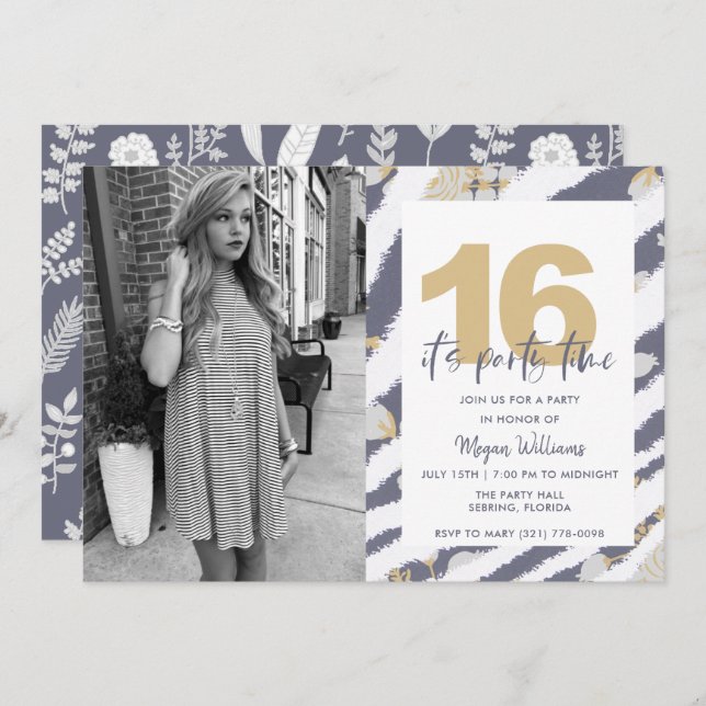 Teen Girls Photo 16th Birthday Party Invitation (Front/Back)