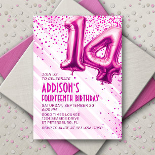 Teen Girls Pink 14th Birthday Invitation