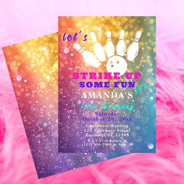 Teen Glitter Bowling Birthday Party Invitation (Creator Uploaded)