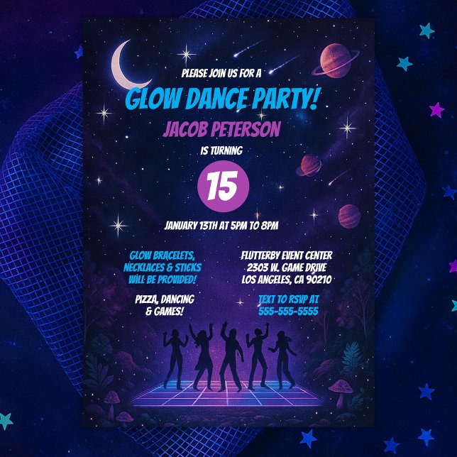 Teen Glow Space Dance Party with Silhouettes Invitation (Teen Glow Space Dance Party with Silhouettes Invitation
)