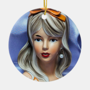 Teen Head Vase Orange Bow Mid Century Modern  Ceramic Ornament