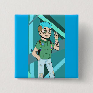 teen in glasses peace sign 15 cm square badge