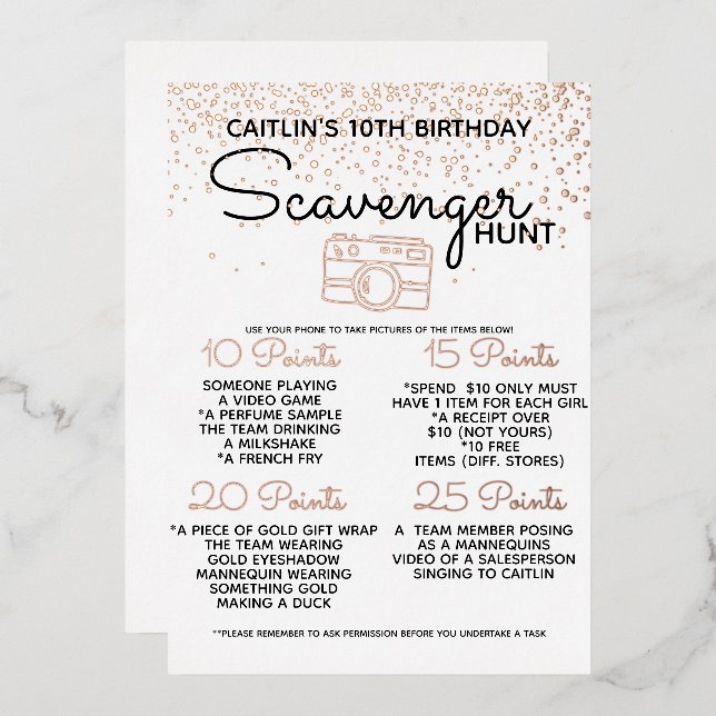 Teen & Kids Mall Photo Scavenger Hunt Game - Fun (Front/Back)