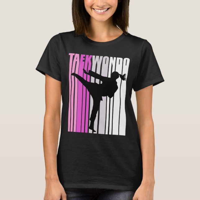Teen Pink Karate Birthday Silhouette Motivational  T-Shirt (Front)