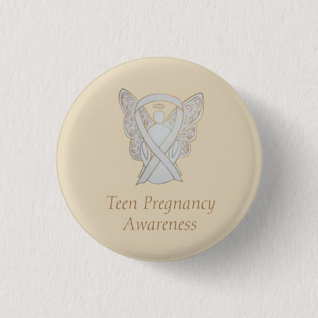 Teen Pregnancy Awareness White Ribbon Angel Pin (Front)