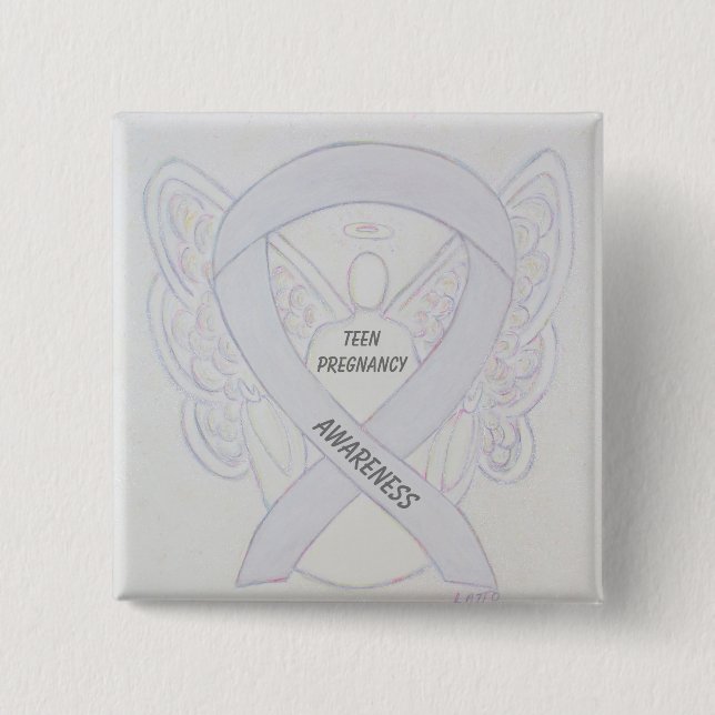 Teen Pregnancy Awareness White Ribbon Angel Pin (Front)