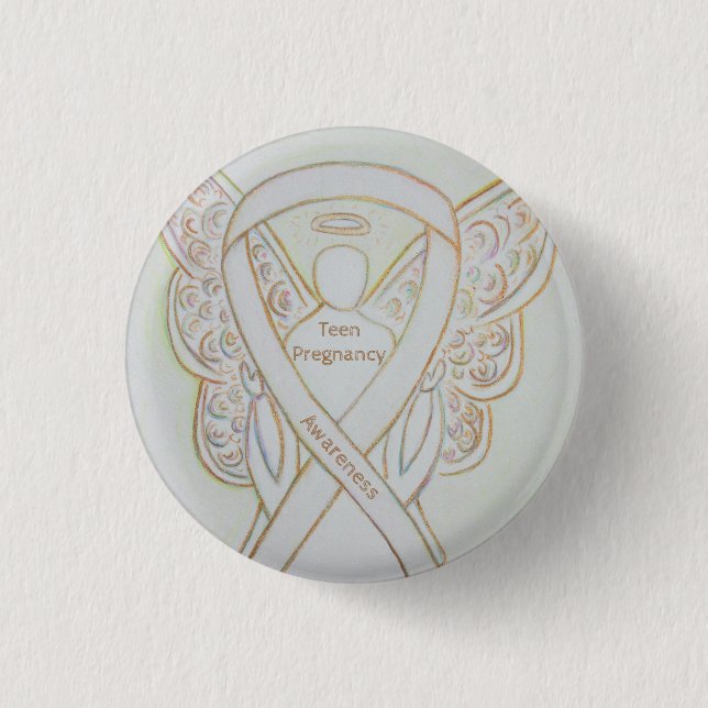 Teen Pregnancy Awareness White Ribbon Angel Pin (Front)