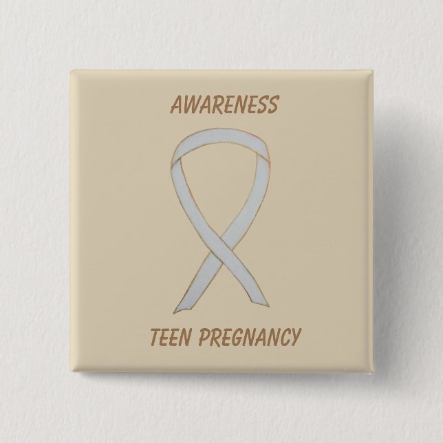 Teen Pregnancy Awareness White Ribbon Custom Pin (Front)