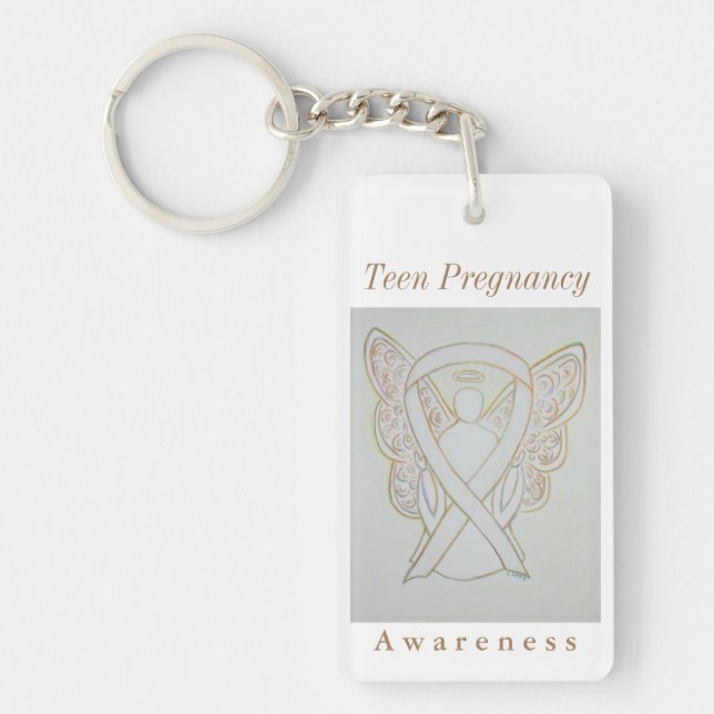 Teen Pregnancy Awareness White Ribbon Keychain (Front)