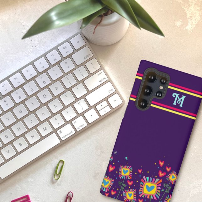 Teen Purple Monogram Fun Floral Inspirivity Samsung Galaxy S21 Case (Creator Uploaded)