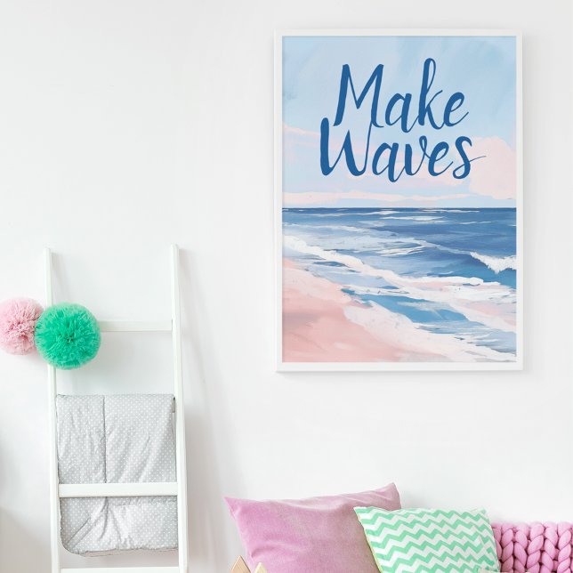 Teen Room Decor Make Waves Coastal Beach Poster (Creator Uploaded)
