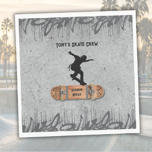 Teen Skateboarding Graffiti Grunge Birthday Paper Napkin