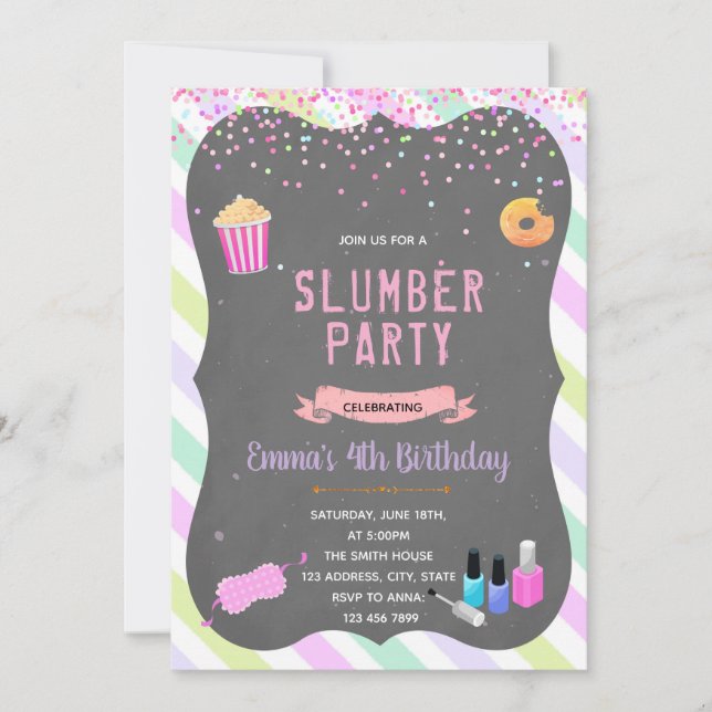 Teen sleepover birthday party invitation (Front)