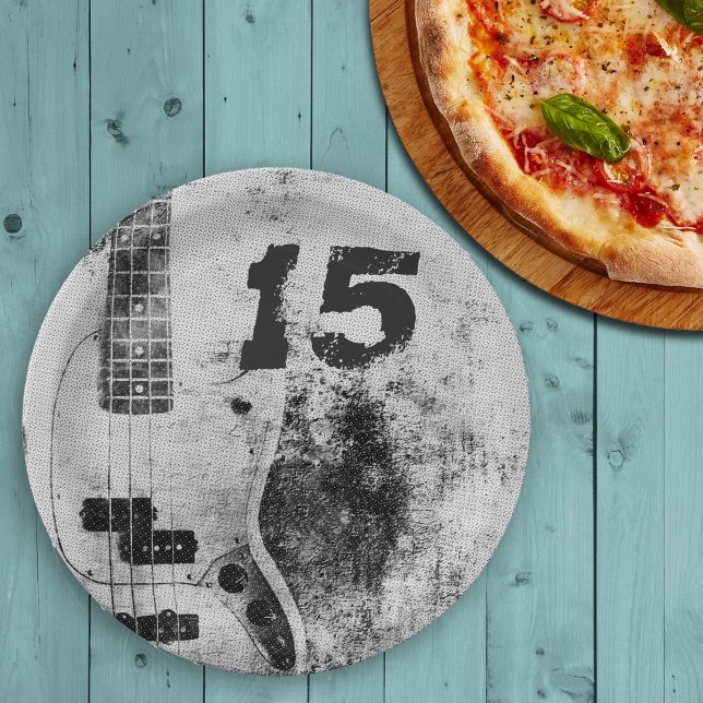Teen Son Birthday Grunge Guitar Paper Plate (Creator Uploaded)