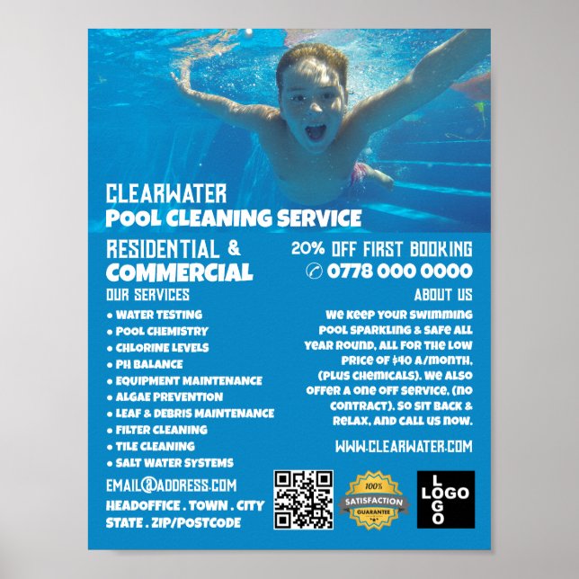 Teen Swimmer Portrait, Swimming Pool Cleaning Poster (Front)