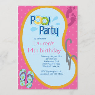Teen Swimming Pool Party Invitation Flip Flops