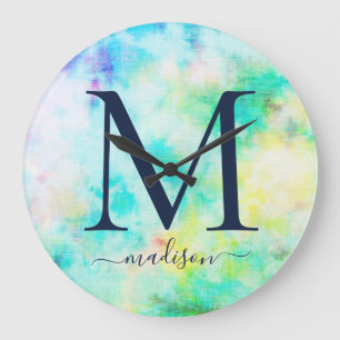 Teen Tie-Dye Monogram Name Large Clock