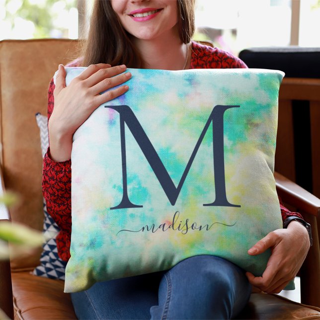 Teen Tie-Dye Monogram Name Throw Pillow (Creator Uploaded)