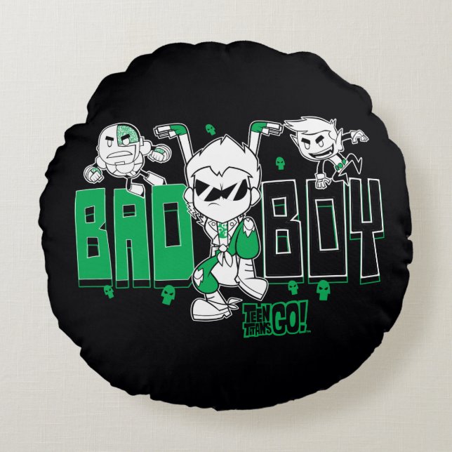 Teen Titans Go! | "Bad Boy" Robin, Cyborg, & BB Round Cushion (Front)