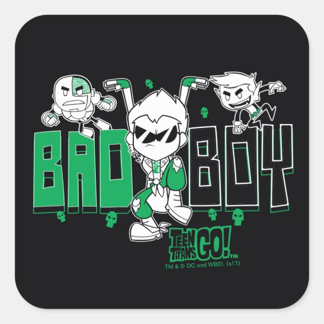 Teen Titans Go! | "Bad Boy" Robin, Cyborg, & BB Square Sticker (Front)