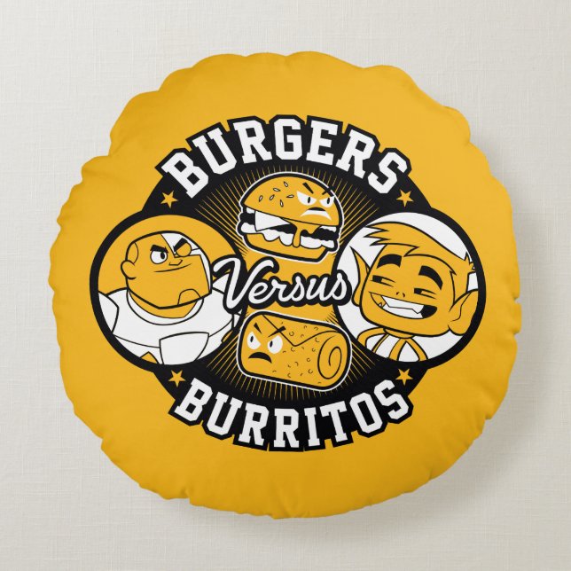 Teen Titans Go! | Burgers Versus Burritos Round Cushion (Front)