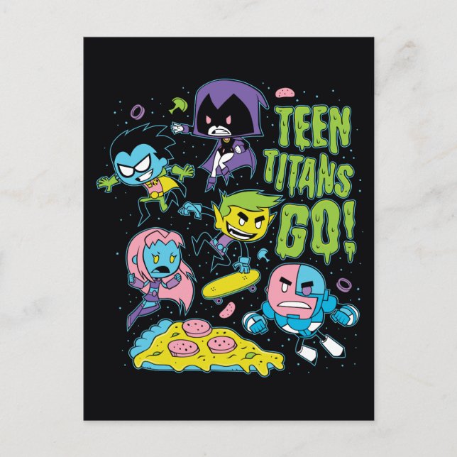 Teen Titans Go! | Gnarly 90's Pizza Graphic Postcard (Front)